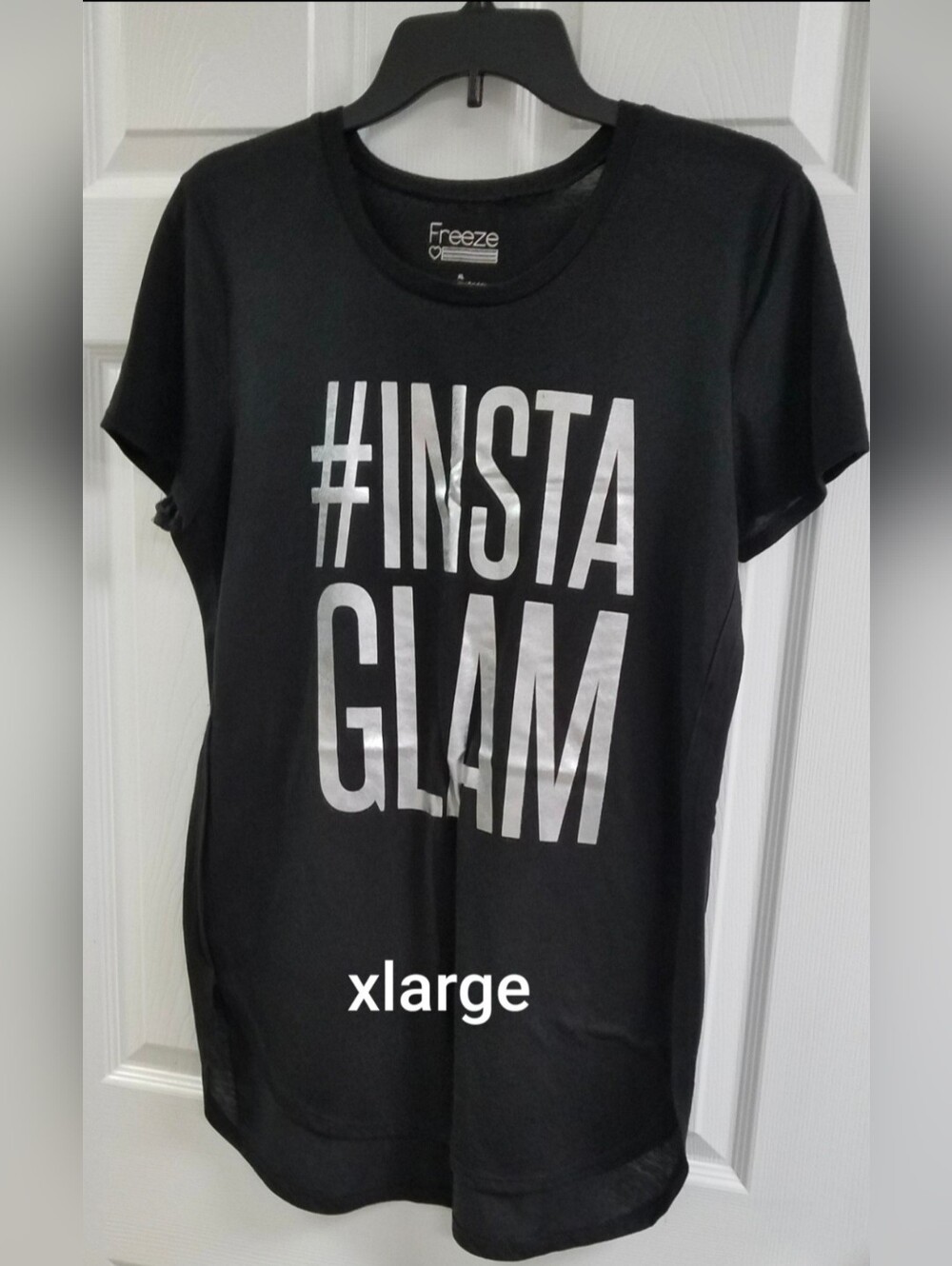 Freeze Black Graphic Tee with Silver 'INSTA GLAM' Print